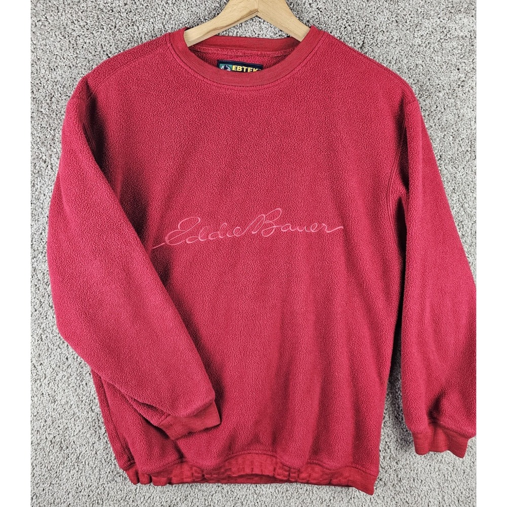 Vintage 90s Eddie Bauer Ebtek Fleece Polartec Red Sweatshirt Mens XS Made In USA